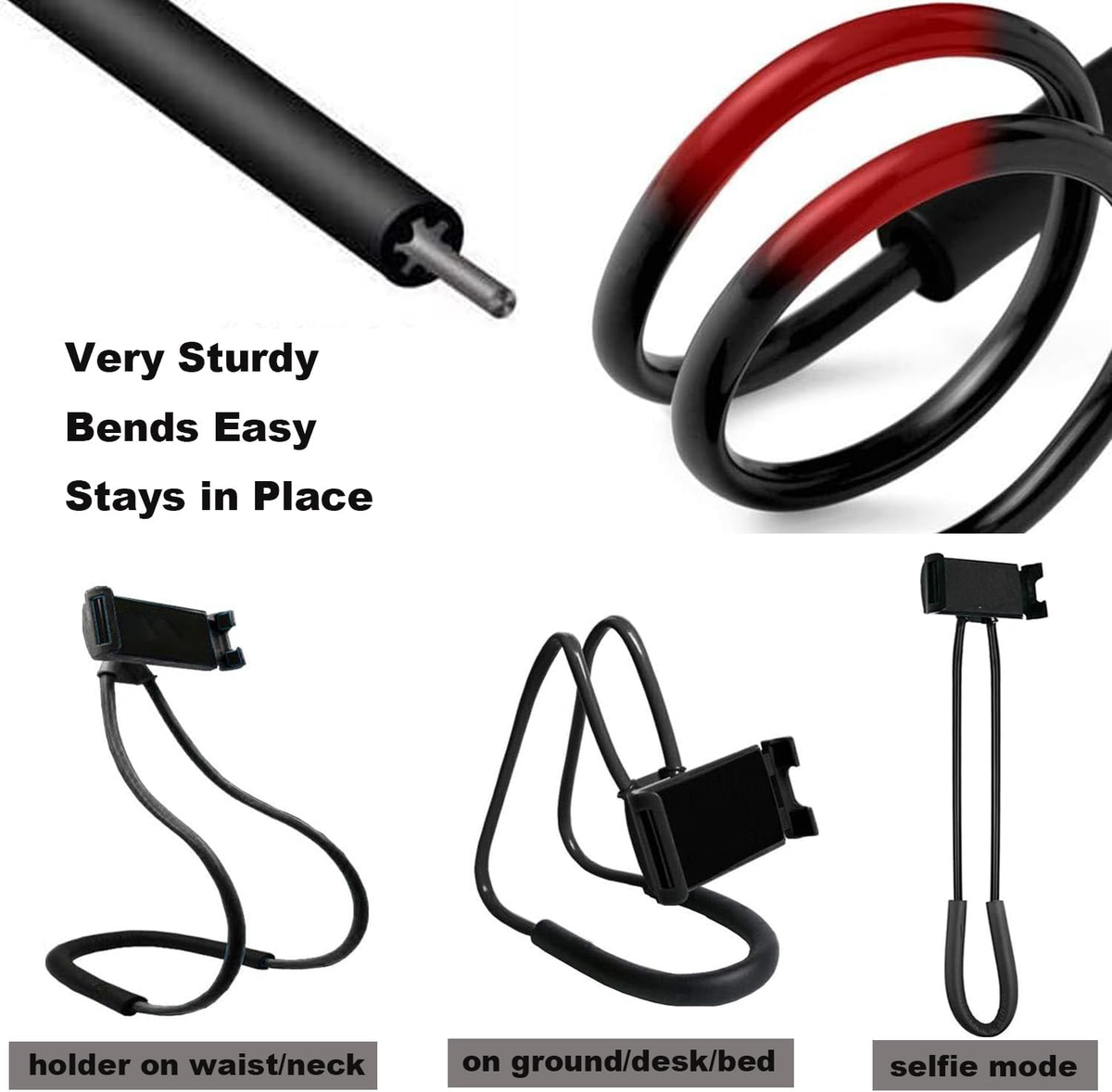 Upgraded Hands-Free Neck Phone Holder for Bed & Table, 360° Rotation, 70cm, 4.7''–6.7''