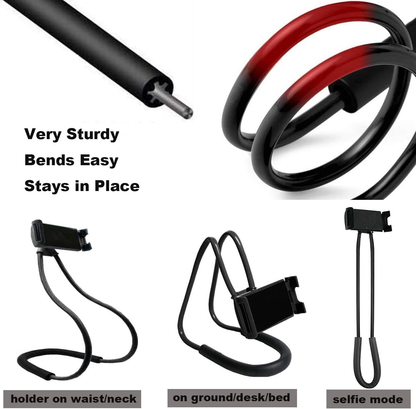 Upgraded Hands-Free Neck Phone Holder for Bed & Table, 360° Rotation, 70cm, 4.7''–6.7''