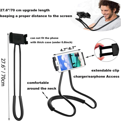 Upgraded Hands-Free Neck Phone Holder for Bed & Table, 360° Rotation, 70cm, 4.7''–6.7''