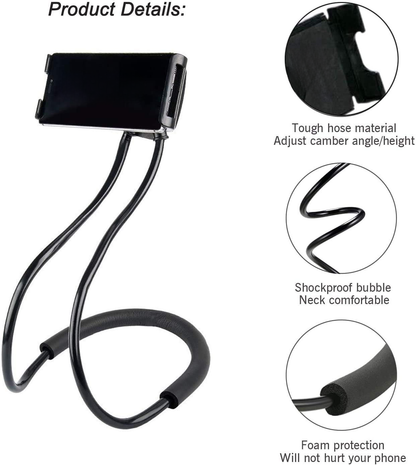 Upgraded Hands-Free Neck Phone Holder for Bed & Table, 360° Rotation, 70cm, 4.7''–6.7''