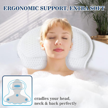 ⭐Luxury 4D Mesh Bath Pillow for Tub – Soft Headrest with Strong Suction Cups