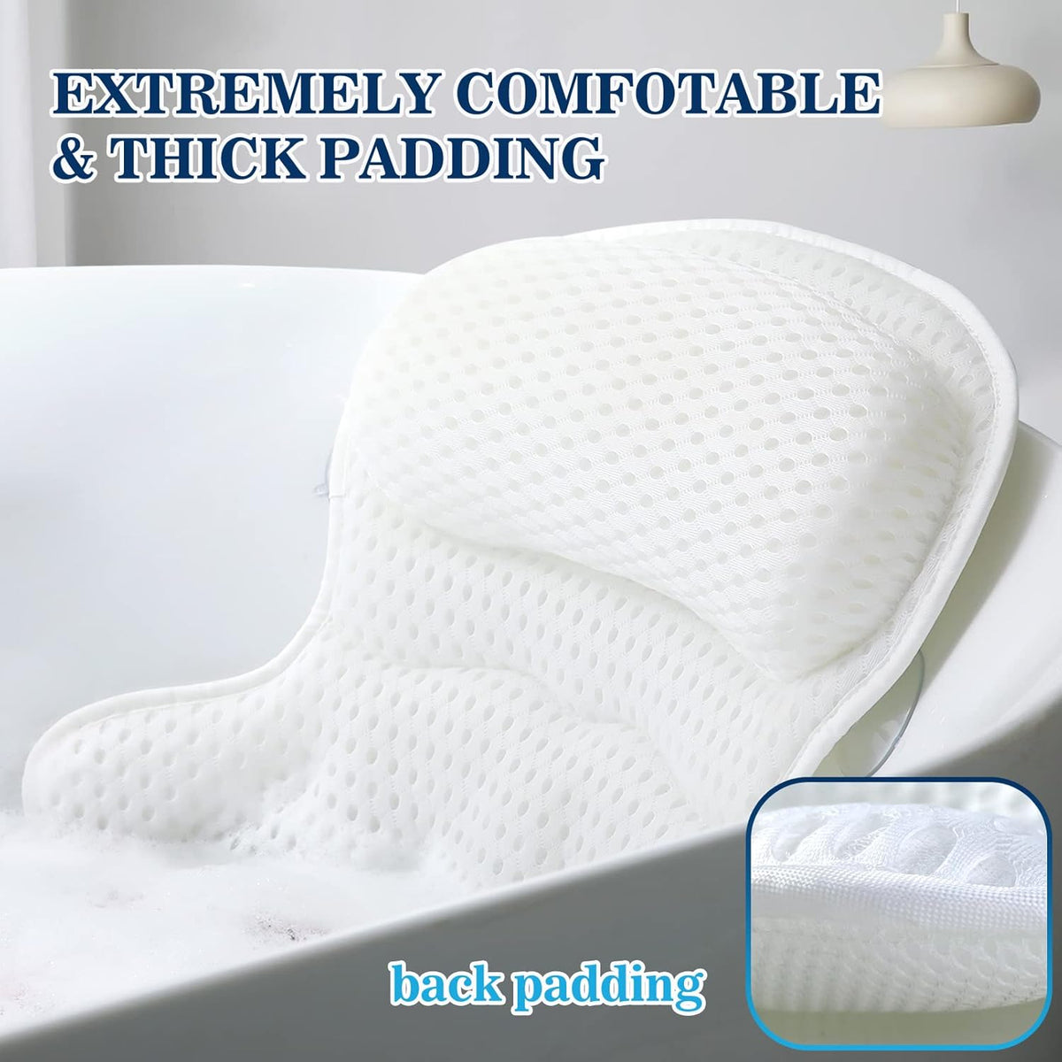 ⭐Luxury 4D Mesh Bath Pillow for Tub – Soft Headrest with Strong Suction Cups